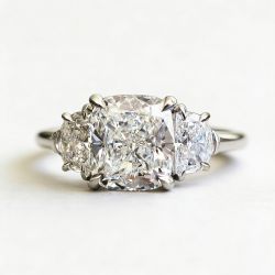 Three Stone Cushion Cut White Sapphire Engagement Ring For Women