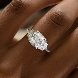 Three Stone Cushion Cut White Sapphire Engagement Ring For Women