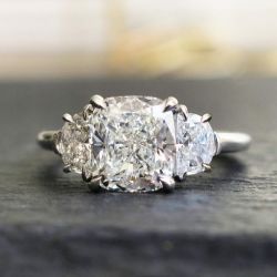 Three Stone Cushion Cut White Sapphire Engagement Ring For Women