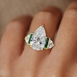 Golden Pear Cut White Sapphire Engagement Ring Promise Ring For Women