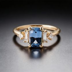 Vintage Golden Cushion Cut Blue Sapphire Engagement Ring For Women