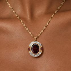 Art Deco Two Tone Oval Cut Garnet Sapphire Pendant Necklace For Women