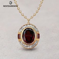 Art Deco Two Tone Oval Cut Garnet Sapphire Pendant Necklace For Women