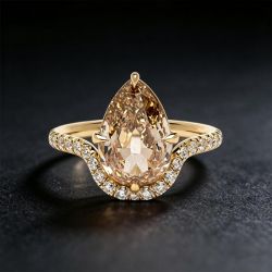 Golden Pear Cut Champagne Sapphire Engagement Rings For Women