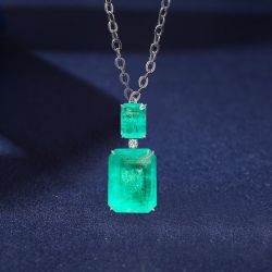 Emerald Cut Emerald Sapphire Pendant Necklace For Women