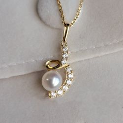 Elegant White Pearl & Sapphire Round Cut Pendant Necklace