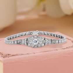 Vintage White Sapphire Round Cut Edwardian Tennis Bracelet For Women
