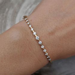 Golden Round Cut White Sapphire Bangle Bracelet For Women