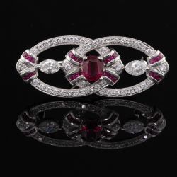 Art Deco Cushion Cut Ruby & White Sapphire Brooch