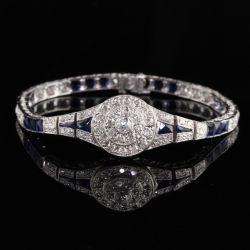 Antique Round & Princess Cut Blue & White Tennis Bracelet