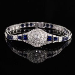 Antique Round & Princess Cut Blue & White Tennis Bracelet