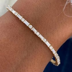 Golden Round & Baguette Cut White Sapphire Tennis Bracelet