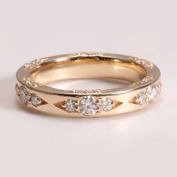 Golden Round Cut White Sapphire Eternity Wedding Band Ring