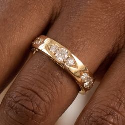 Golden Round Cut White Sapphire Eternity Wedding Band Ring