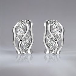 Wave Design Round Cut White Sapphire Hoop Earrings For Women