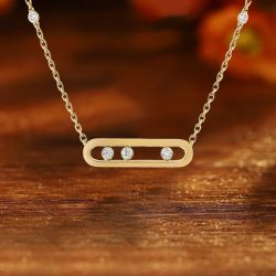 Golden Round Cut White Sapphire Pendant Necklace For Women