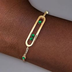 Unique Emerald Sapphire Round Cut Golden Bracelet For Women