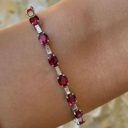 Oval & Baguette Cut Ruby & White Sapphire Tennis Bracelet