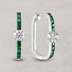 Classic Emerald & White Sapphire Round & Princess Cut Hoop Earrings For Women