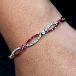 Antique Two Tone Round & Baguette Cut Ruby & White Sapphire Tennis Bracelet