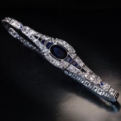 Bezel Oval & Round Cut Blue & White Sapphire Tennis Bracelet