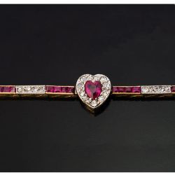 Two Tone Ruby & White Sapphire Heart & Round & Asscher Cut Tennis Bracelet