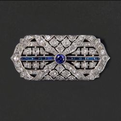 Art Deco Round Cut Blue & White Sapphire Edwardian Brooch