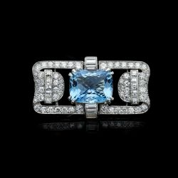 Halo Milgrain Aquamarine & White Sapphire Cushion & Round & Asscher Cut Brooch