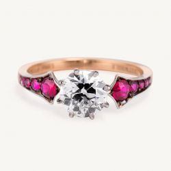 Antique Round Cut White & Ruby Sapphire Engagement Ring For Women