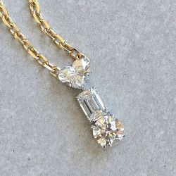 Classic Two Tone Heart & Emerald & Round Cut White Sapphire Pendant Necklace