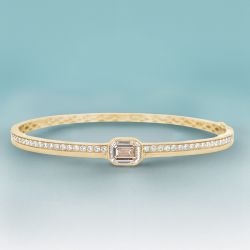 Bezel Emerald & Round Cut White Sapphire Bangle Bracelet