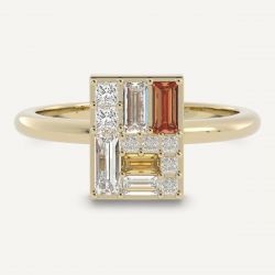 Baguette & Princess Cut Yellow & Orange & White Sapphire Engagement Ring