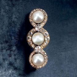 Antique Golden Round Cut White Pearl & Sapphire Brooch Pin