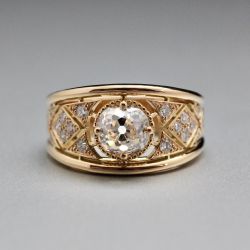 Art Deco Golden Round Cut White Sapphire Engagement Ring