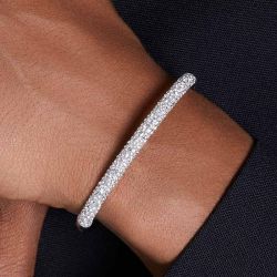 Pave Setting Round Cut White Sapphire Bangle Bracelet (5.15 CT. TW.)