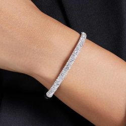 Pave Setting Round Cut White Sapphire Bangle Bracelet (5.15 CT. TW.)