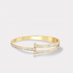 Golden Channel Set Baguette Cut White Sapphire Bangle Bracelet
