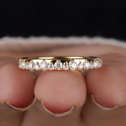 Flush Setting Round Cut White Sapphire Half Eternity Wedding Band Ring For Women