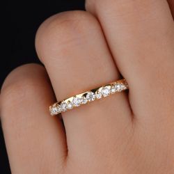 Flush Setting Round Cut White Sapphire Half Eternity Wedding Band Ring For Women