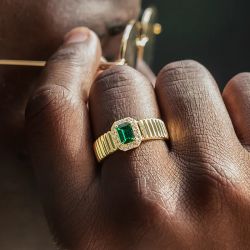 Golden Halo Emerald Cut Emerald & White Sapphire Engagement For Men (1.5 CT. TW.)