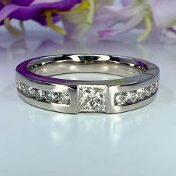 White Sapphire Princess & Round Cut Engagement Ring