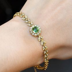 Antique Cushion Cut Peridot Sapphire & White Pearl Tennis Bracelet