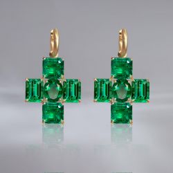Oval & Emerald & Asscher Cut Emerald Sapphire Cross Drop Earrings