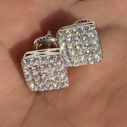 Pave Setting Round Cut White Saphire Stud Earrings