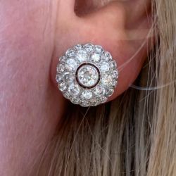 Double Halo Round Cut White Sapphire Stud Earrings For Women