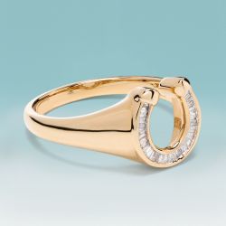 Golden Channel Setting Baguette Cut White Sapphire Horseshoe Enagement Ring