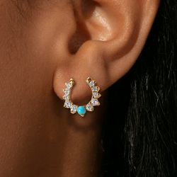 Round Cut White Sapphire & Turquoises Horseshoe Design Stud Earrings