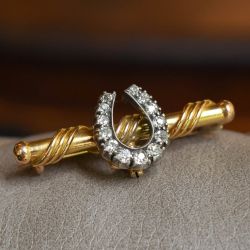Two Tone White Sapphire Round Cut Horseshoe Brooch Pin