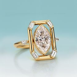 Golden Halo Marquise & Baguette Cut White Sapphire Engagement Ring
