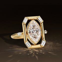 Golden Halo Marquise & Baguette Cut White Sapphire Engagement Ring